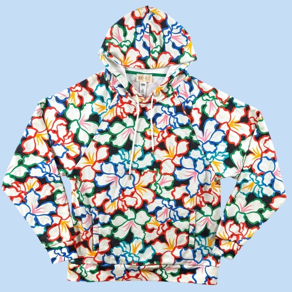 Beach Riot Tops - Beach Riot Hoodie Womens S White Floral Print French Terry Pullover Sweatshirt‎